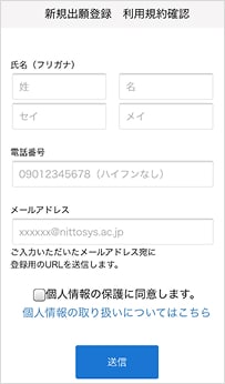WEB出願ページ入力画面
